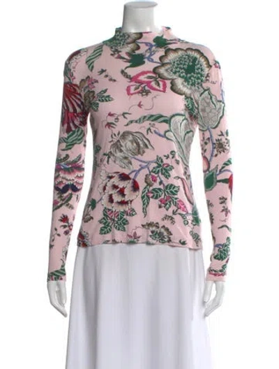 Pre-owned Tory Burch Floral Print Mock Neck Sweater In Pink
