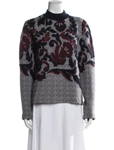 Pre-owned Tory Burch Floral Print Mock Neck Sweater In White