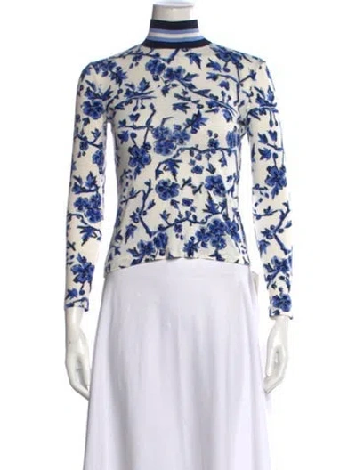 Pre-owned Tory Burch Floral Print Mock Neck Top In Multi