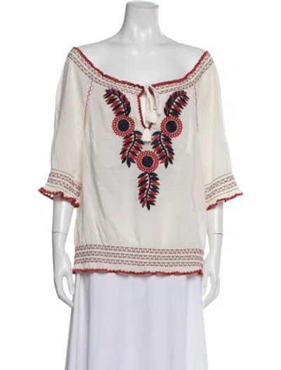 Pre-owned Tory Burch Floral Print Off-the-shoulder Blouse In Neutral