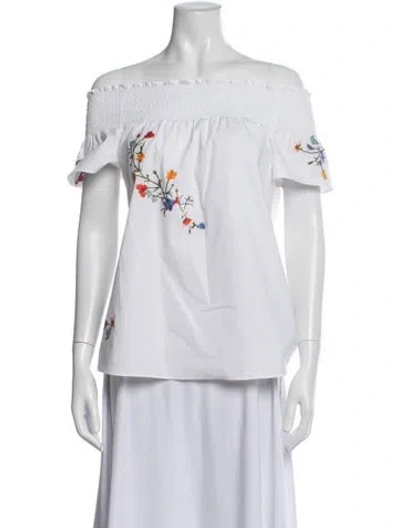 Pre-owned Tory Burch Floral Print Off-the-shoulder Top In Neutral