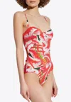 Tory Burch Lily Print Underwired Swimsuit In Red