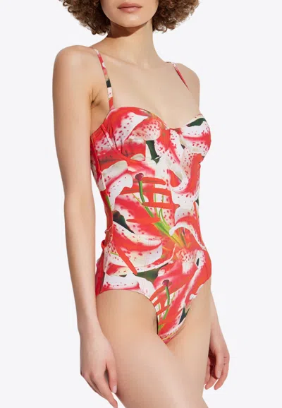 Tory Burch Floral Print One-piece Swimsuit In Red