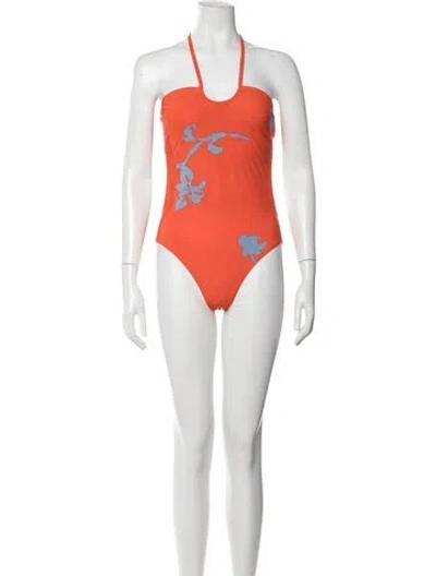 Pre-owned Tory Burch Floral Print One-piece In Orange