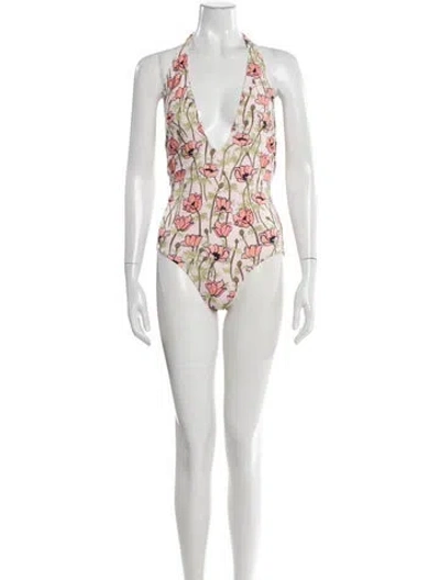 Pre-owned Tory Burch Floral Print One-piece In White