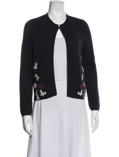 Pre-owned Tory Burch Floral Print Open Front Sweater In Blue