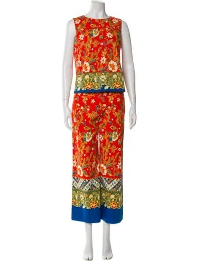 Pre-owned Tory Burch Floral Print Pant Set In Orange