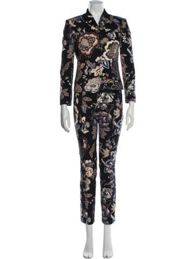 Pre-owned Tory Burch Floral Print Pantsuit In Black