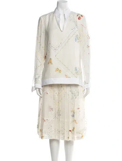 Pre-owned Tory Burch Floral Print Pleated Accents Skirt Set In Neutral
