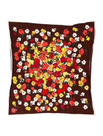 Pre-owned Tory Burch Floral Print Scarf W/ Tags In Brown