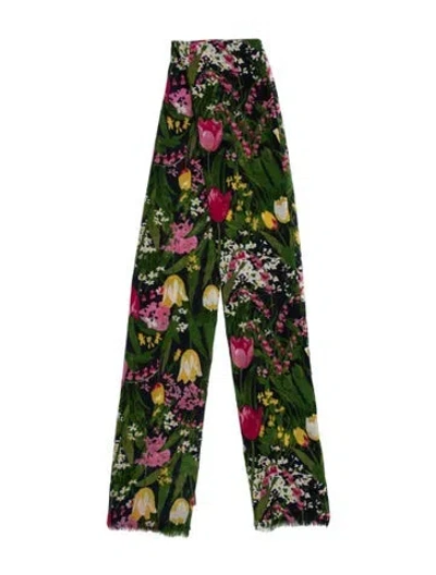 Pre-owned Tory Burch Floral Print Scarf W/ Tags In Green