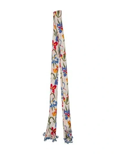 Pre-owned Tory Burch Floral Print Scarf In White