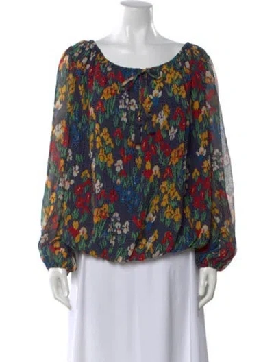 Pre-owned Tory Burch Floral Print Scoop Neck Blouse In Blue