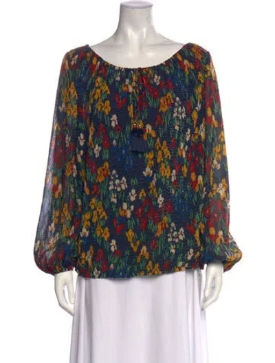 Pre-owned Tory Burch Floral Print Scoop Neck Blouse In Blue