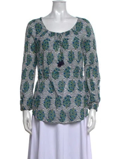Pre-owned Tory Burch Floral Print Scoop Neck Blouse In Blue/green