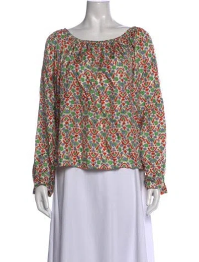 Pre-owned Tory Burch Floral Print Scoop Neck Blouse In Red