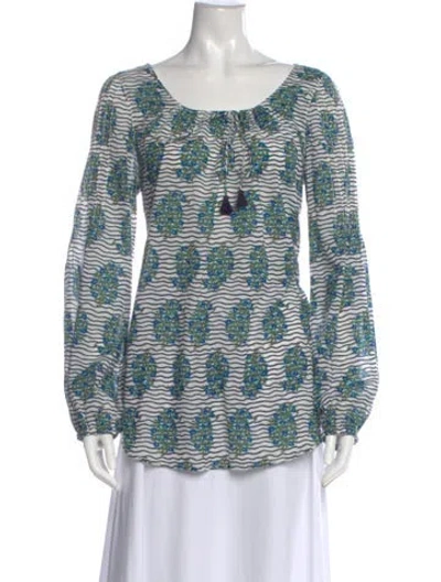 Pre-owned Tory Burch Floral Print Scoop Neck Blouse In White
