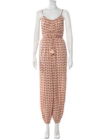 Pre-owned Tory Burch Floral Print Scoop Neck Jumpsuit In Orange
