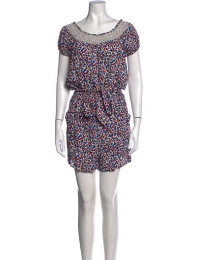 Pre-owned Tory Burch Floral Print Scoop Neck Romper In Blue/red/white