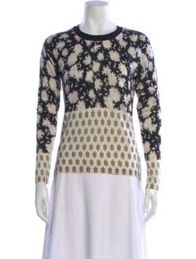 Pre-owned Tory Burch Floral Print Scoop Neck Sweater In Black