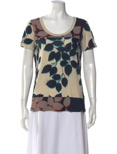 Pre-owned Tory Burch Floral Print Scoop Neck T-shirt