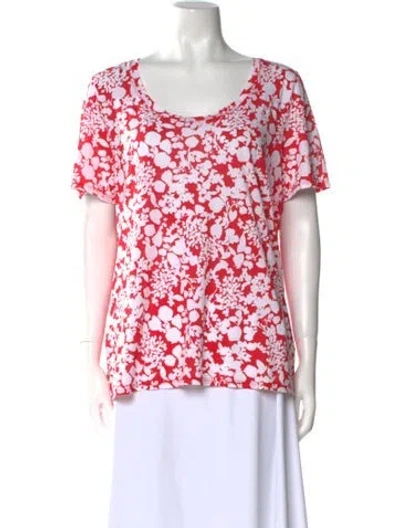 Pre-owned Tory Burch Floral Print Scoop Neck T-shirt In Red