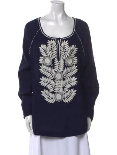 Pre-owned Tory Burch Floral Print Scoop Neck Tunic In Blue