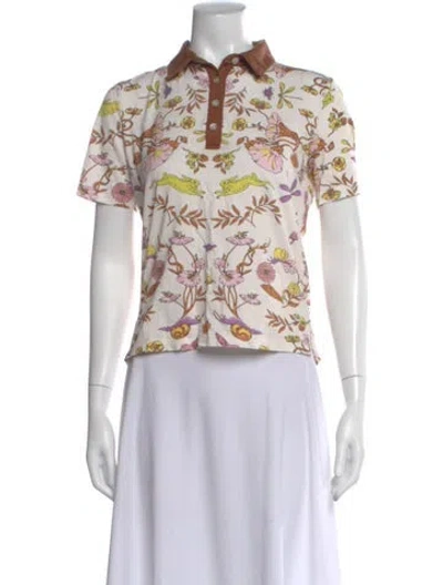 Pre-owned Tory Burch Floral Print Short Sleeve Polo In Multi