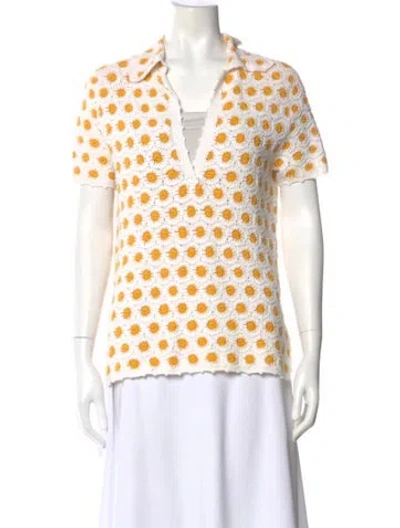 Pre-owned Tory Burch Floral Print Short Sleeve Polo In Neutral