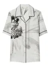 Tory Burch Floral-print Short-sleeve Shirt In Gray
