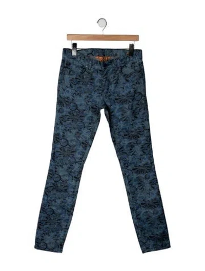 Pre-owned Tory Burch Floral Print Skinny Leg Pants In Blue