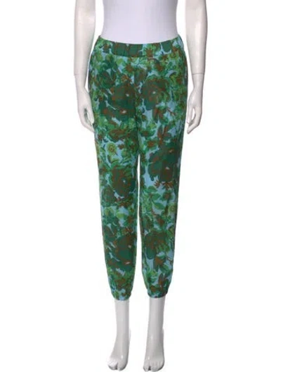 Pre-owned Tory Burch Floral Print Skinny Leg Pants In Green