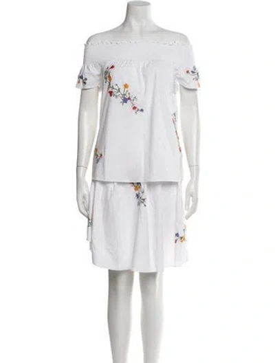 Pre-owned Tory Burch Floral Print Skirt Set In White