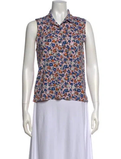 Pre-owned Tory Burch Floral Print Sleeveless Blouse In Multi