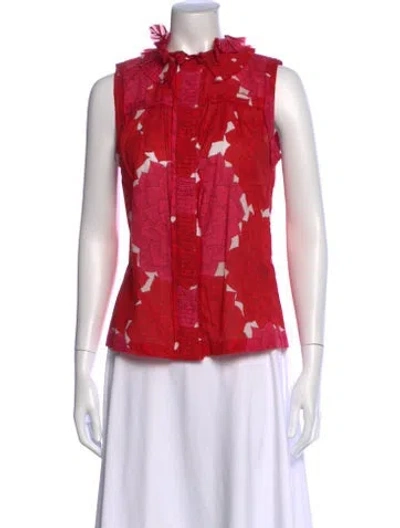 Pre-owned Tory Burch Floral Print Sleeveless Blouse In Red
