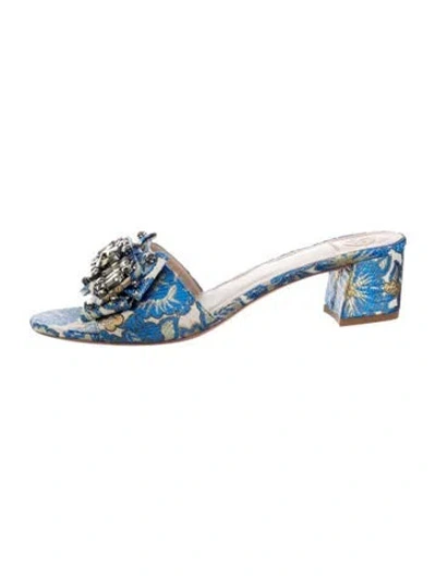 Pre-owned Tory Burch Floral Print Slides In Blue/metallic