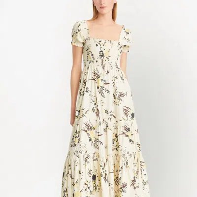 Tory Burch Floral Print Smocked Dress In White