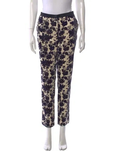 Pre-owned Tory Burch Floral Print Straight Leg Pants In Blue