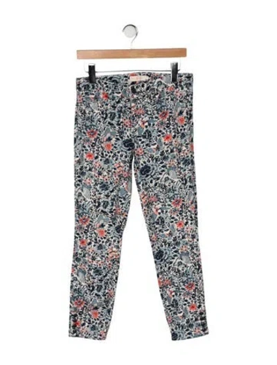 Pre-owned Tory Burch Floral Print Straight Leg Pants In Blue