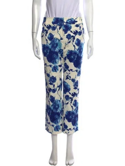 Pre-owned Tory Burch Floral Print Straight Leg Pants In Blue