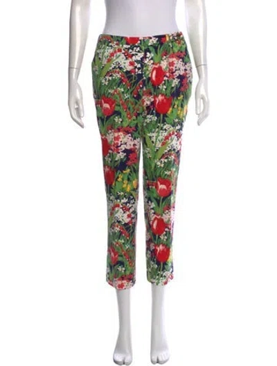 Pre-owned Tory Burch Floral Print Straight Leg Pants In Blue