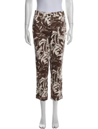 Pre-owned Tory Burch Floral Print Straight Leg Pants In Brown