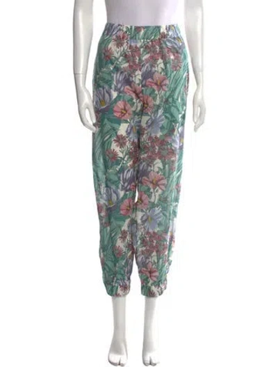 Pre-owned Tory Burch Floral Print Straight Leg Pants In Green