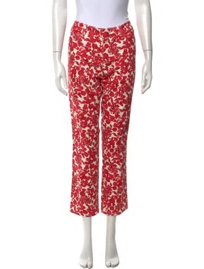 Pre-owned Tory Burch Floral Print Straight Leg Pants In Green