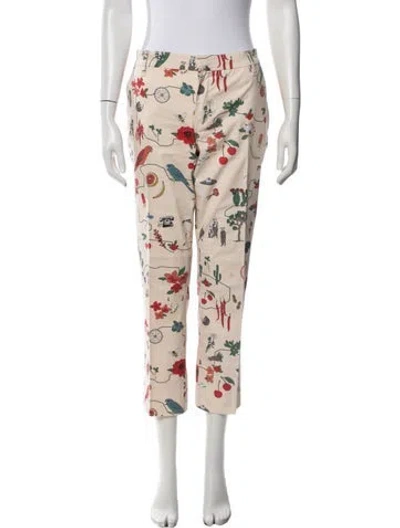 Pre-owned Tory Burch Floral Print Straight Leg Pants In Multi