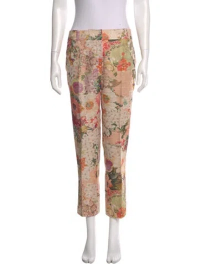 Pre-owned Tory Burch Floral Print Straight Leg Pants In Neutral