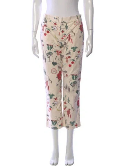 Pre-owned Tory Burch Floral Print Straight Leg Pants In Neutral