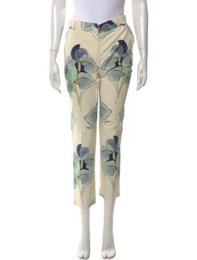 Pre-owned Tory Burch Floral Print Straight Leg Pants In Neutral