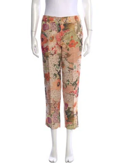 Pre-owned Tory Burch Floral Print Straight Leg Pants In Neutrals
