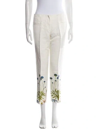 Pre-owned Tory Burch Floral Print Straight Leg Pants In Neutrals